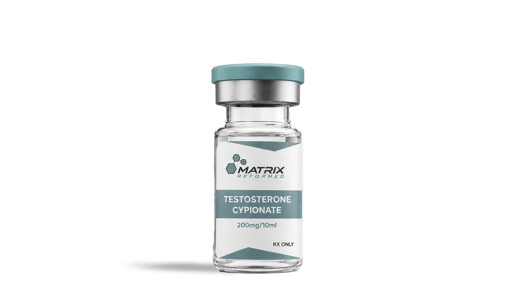 Testosterone Cypionate prescription vial on a white background.